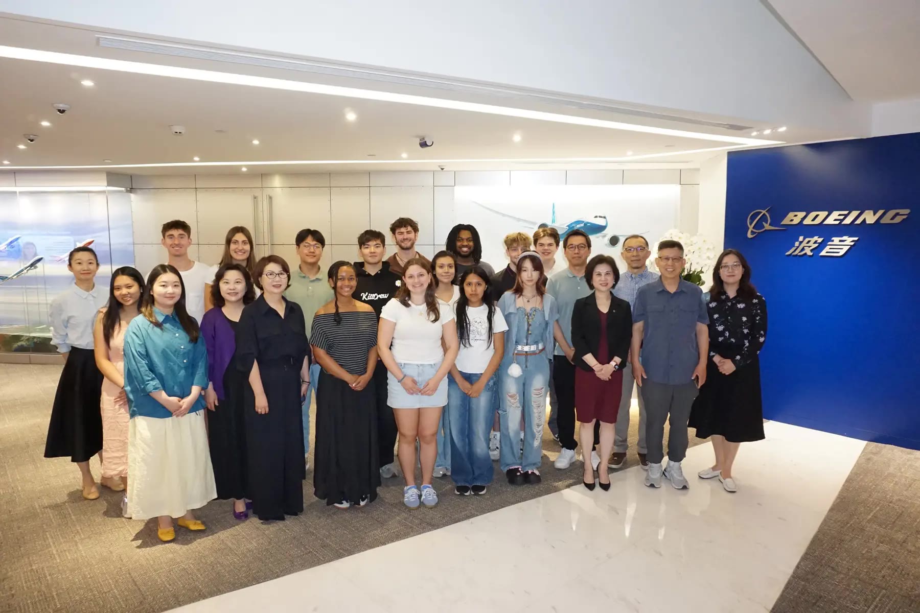 Bucknell students and faculty with Boeing staff at the company’s Beijing office